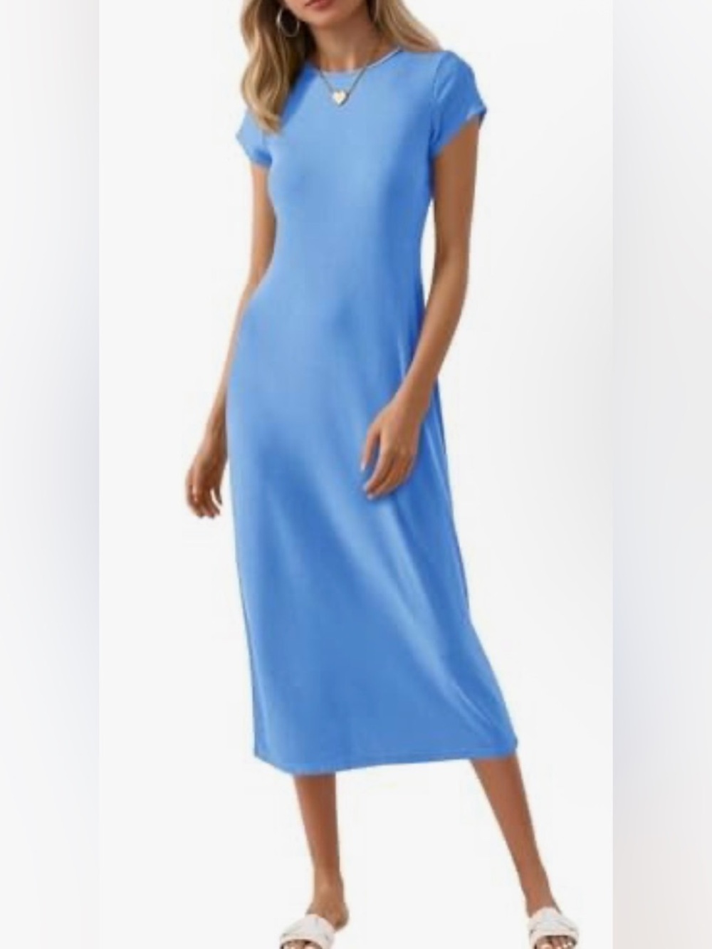 Wenrine Blue Midi Maxi Dress Size M NWT Soft Stretch Casual Minimalist Dress